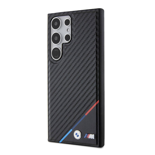 Galaxy S24 Ultra Kılıf BMW Orjinal Lisanslı M-safe Şarj Özellikli M Logolu Üç Çizgili PU Karbon Kapak