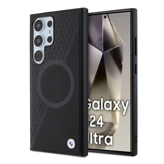Galaxy S24 Ultra Kılıf BMW Orjinal Lisanslı M-safe Şarj Özellikli Yarım Dokulu Circle Leather Kapak