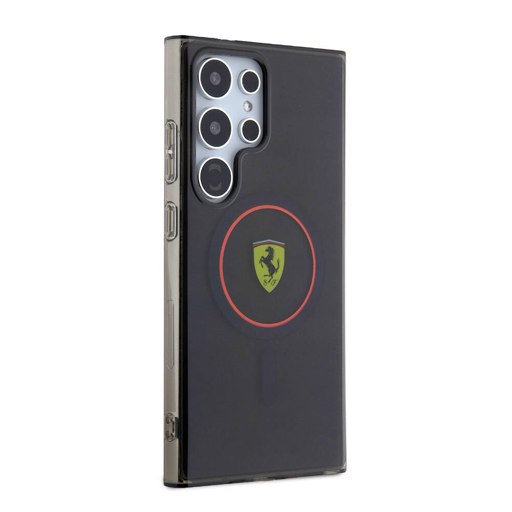 Galaxy S24 Ultra Kılıf Ferrari Orjinal Lisanslı M-safe Şarj Özellikli Füme İç Yüzey Circle Line Kapak