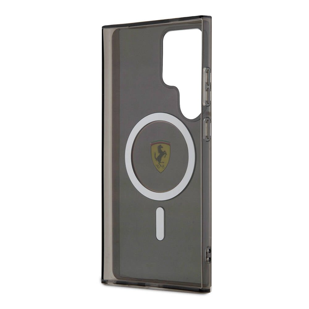 Galaxy S24 Ultra Kılıf Ferrari Orjinal Lisanslı M-safe Şarj Özellikli Füme İç Yüzey Circle Line Kapak