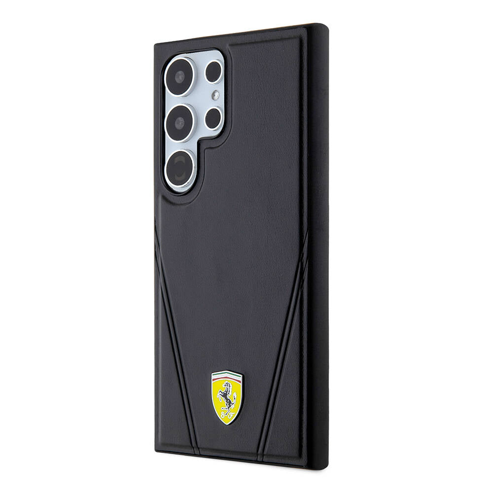 Galaxy S24 Ultra Kılıf Ferrari Orjinal Lisanslı M-safe Şarj Özellikli Sıcak Baskı V Çizgili Deri Kapak