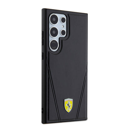 Galaxy S24 Ultra Kılıf Ferrari Orjinal Lisanslı M-safe Şarj Özellikli Sıcak Baskı V Çizgili Deri Kapak