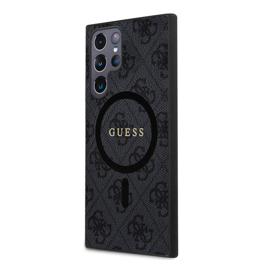 Galaxy S24 Ultra Kılıf Guess Orjinal Lisanslı M-safe Şarj Özellikli PU Halkalı 4G Desenli Yazı Logolu Kapak