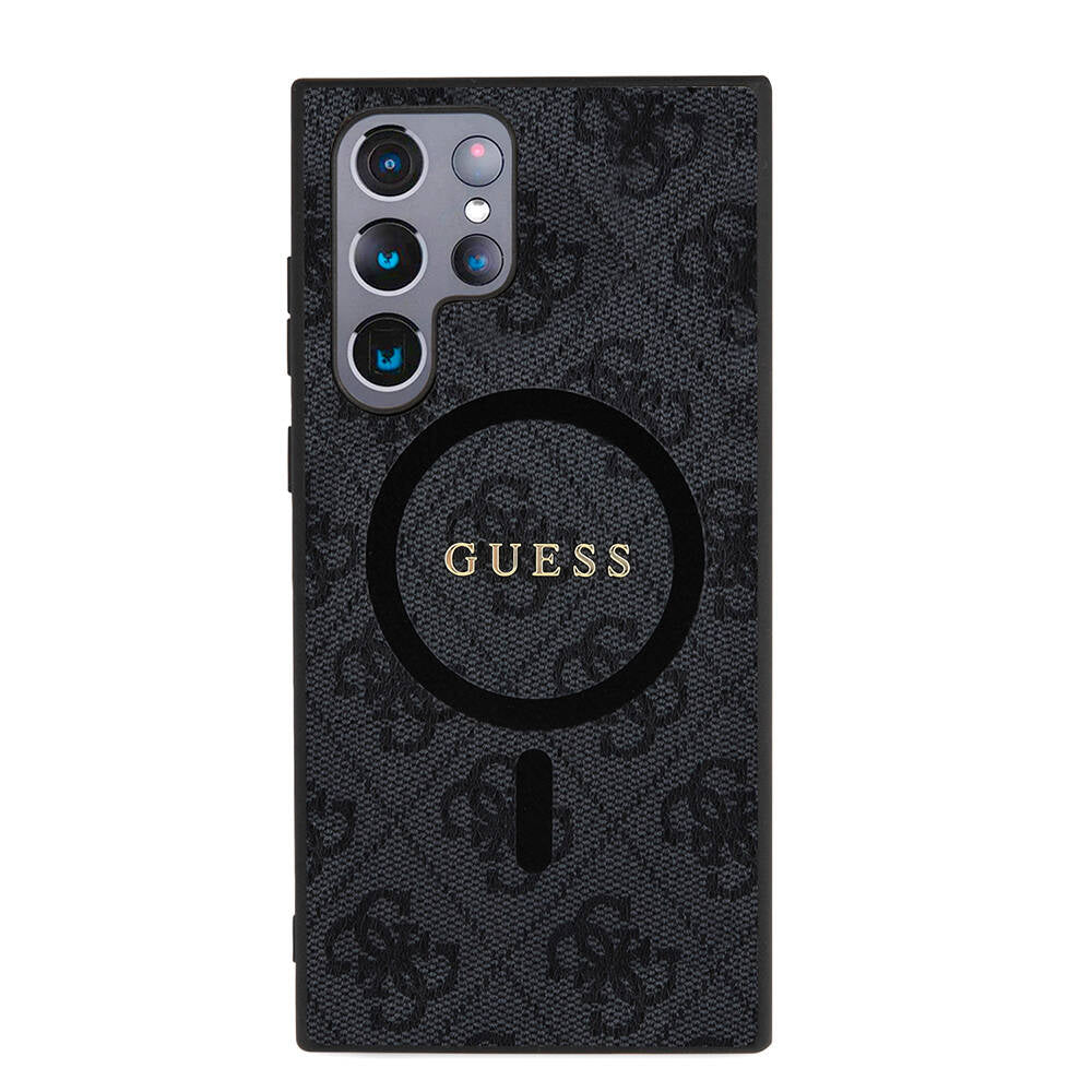 Galaxy S24 Ultra Kılıf Guess Orjinal Lisanslı M-safe Şarj Özellikli PU Halkalı 4G Desenli Yazı Logolu Kapak