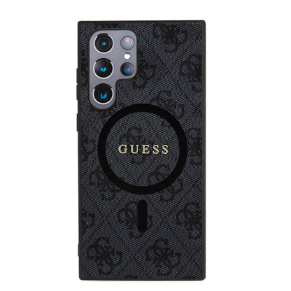 Galaxy S24 Ultra Kılıf Guess Orjinal Lisanslı M-safe Şarj Özellikli PU Halkalı 4G Desenli Yazı Logolu Kapak