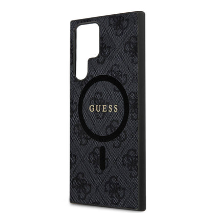 Galaxy S24 Ultra Kılıf Guess Orjinal Lisanslı M-safe Şarj Özellikli PU Halkalı 4G Desenli Yazı Logolu Kapak