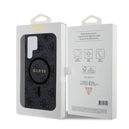 Galaxy S24 Ultra Kılıf Guess Orjinal Lisanslı M-safe Şarj Özellikli PU Halkalı 4G Desenli Yazı Logolu Kapak