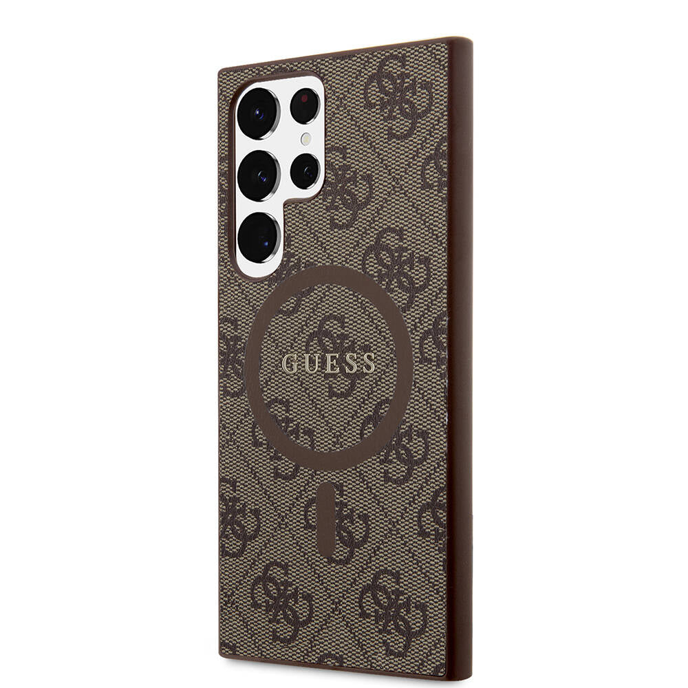 Galaxy S24 Ultra Kılıf Guess Orjinal Lisanslı M-safe Şarj Özellikli PU Halkalı 4G Desenli Yazı Logolu Kapak