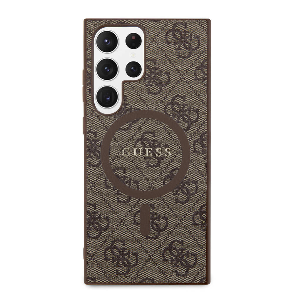 Galaxy S24 Ultra Kılıf Guess Orjinal Lisanslı M-safe Şarj Özellikli PU Halkalı 4G Desenli Yazı Logolu Kapak