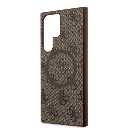 Galaxy S24 Ultra Kılıf Guess Orjinal Lisanslı M-safe Şarj Özellikli PU Halkalı 4G Desenli Yazı Logolu Kapak