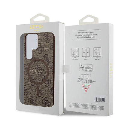 Galaxy S24 Ultra Kılıf Guess Orjinal Lisanslı M-safe Şarj Özellikli PU Halkalı 4G Desenli Yazı Logolu Kapak