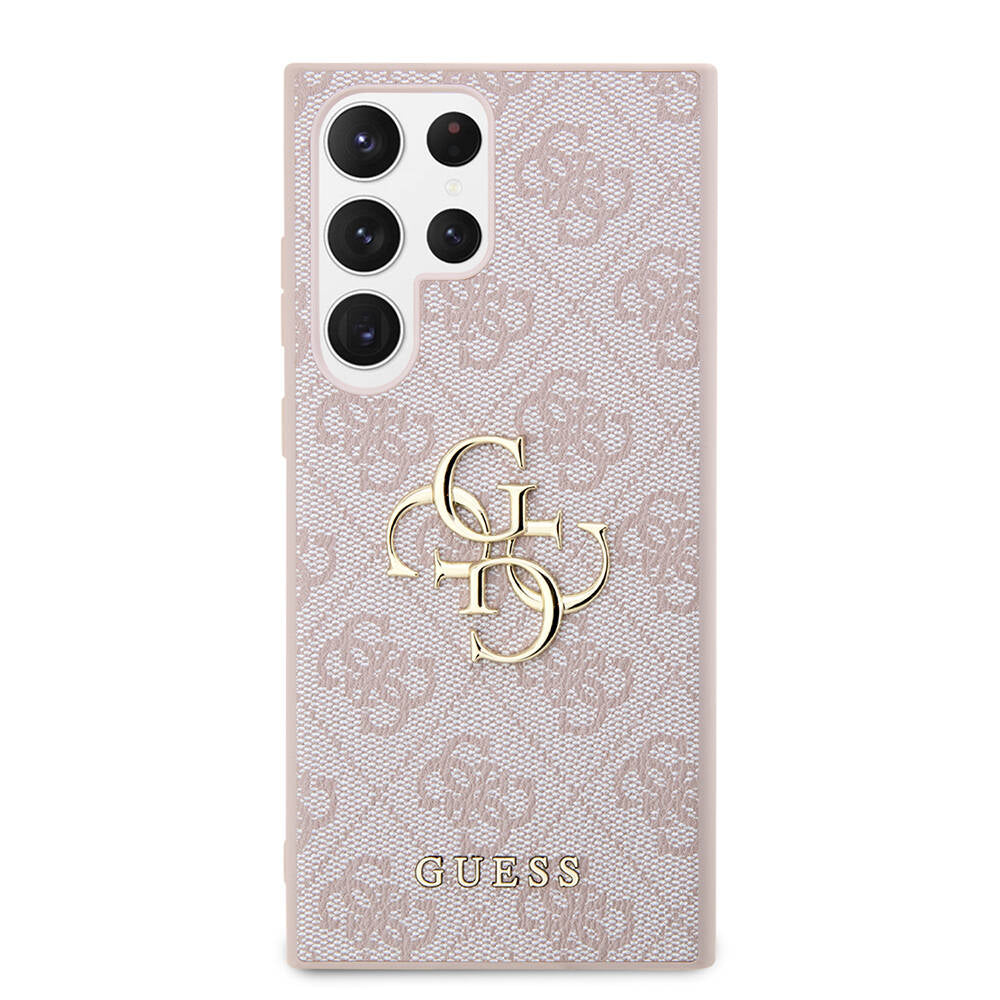 Galaxy S24 Ultra Kılıf Guess Orjinal Lisanslı PU Deri Yazı ve 4G Metal Logolu Desenli Kapak