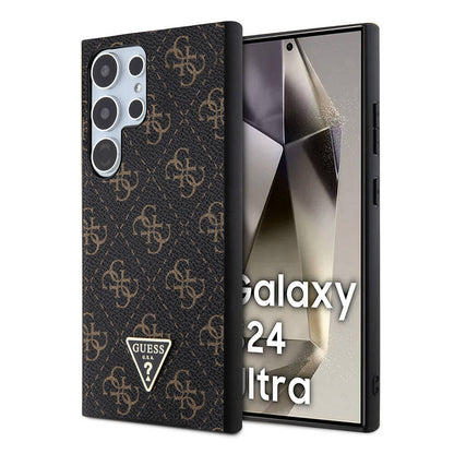 Galaxy S24 Ultra Kılıf Guess Orjinal Lisanslı PU Üçgen Logo 4G Desenli Kapak