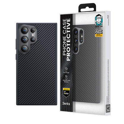 Galaxy S24 Ultra Kılıf Karbon Fiber M-safe Şarj Özellikli Benks Hybrid ArmorPro 600D Kevlar Kapak