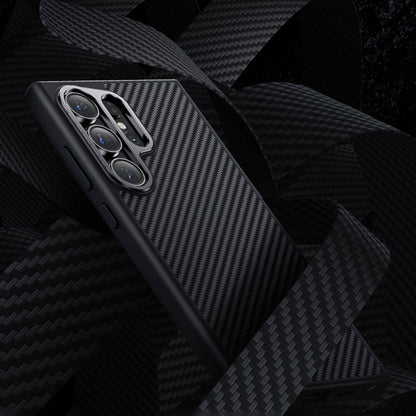 Galaxy S24 Ultra Kılıf Karbon Fiber M-safe Şarj Özellikli Benks Hybrid ArmorPro 600D Kevlar Kapak