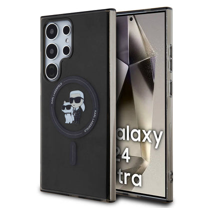 Galaxy S24 Ultra Kılıf Karl Lagerfeld Orjinal Lisanslı M-safe Şarj Özellikli Karl & Choupette IML Baskılı Kapak