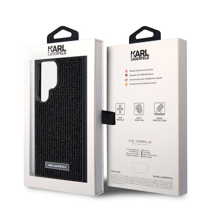 Galaxy S24 Ultra Kılıf Karl Lagerfeld Taşlı Metal Logo Orjinal Lisanslı Kapak