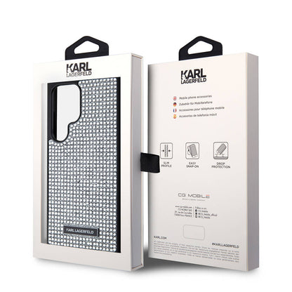 Galaxy S24 Ultra Kılıf Karl Lagerfeld Taşlı Metal Logo Orjinal Lisanslı Kapak
