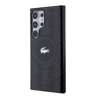 Galaxy S24 Ultra Kılıf Lacoste Orjinal Lisanslı M-safe Şarj Özellikli Çift Katmanlı Timsah Logolu Blend Monogram Kapak