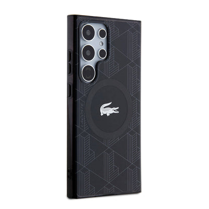 Galaxy S24 Ultra Kılıf Lacoste Orjinal Lisanslı M-safe Şarj Özellikli Çift Katmanlı Timsah Logolu Blend Monogram Kapak
