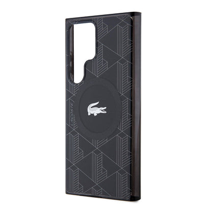 Galaxy S24 Ultra Kılıf Lacoste Orjinal Lisanslı M-safe Şarj Özellikli Çift Katmanlı Timsah Logolu Blend Monogram Kapak