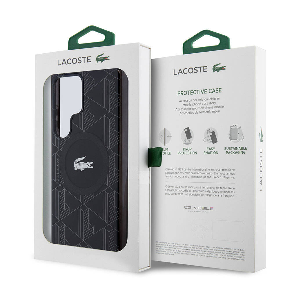 Galaxy S24 Ultra Kılıf Lacoste Orjinal Lisanslı M-safe Şarj Özellikli Çift Katmanlı Timsah Logolu Blend Monogram Kapak