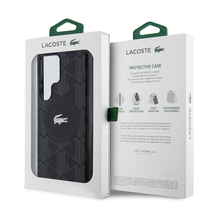 Galaxy S24 Ultra Kılıf Lacoste Orjinal Lisanslı M-safe Şarj Özellikli Çift Katmanlı Timsah Logolu Blend Monogram Kapak