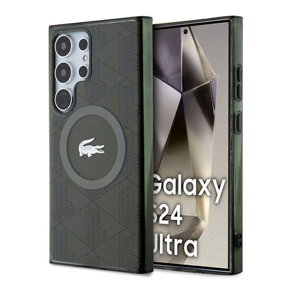 Galaxy S24 Ultra Kılıf Lacoste Orjinal Lisanslı M-safe Şarj Özellikli Çift Katmanlı Timsah Logolu Blend Monogram Kapak