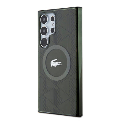Galaxy S24 Ultra Kılıf Lacoste Orjinal Lisanslı M-safe Şarj Özellikli Çift Katmanlı Timsah Logolu Blend Monogram Kapak