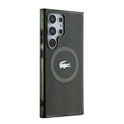 Galaxy S24 Ultra Kılıf Lacoste Orjinal Lisanslı M-safe Şarj Özellikli Çift Katmanlı Timsah Logolu Blend Monogram Kapak