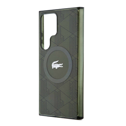 Galaxy S24 Ultra Kılıf Lacoste Orjinal Lisanslı M-safe Şarj Özellikli Çift Katmanlı Timsah Logolu Blend Monogram Kapak