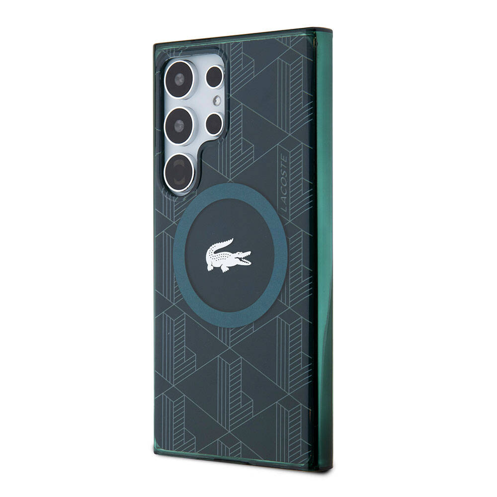 Galaxy S24 Ultra Kılıf Lacoste Orjinal Lisanslı M-safe Şarj Özellikli Çift Katmanlı Timsah Logolu Blend Monogram Kapak