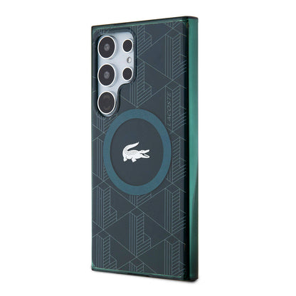 Galaxy S24 Ultra Kılıf Lacoste Orjinal Lisanslı M-safe Şarj Özellikli Çift Katmanlı Timsah Logolu Blend Monogram Kapak