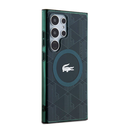 Galaxy S24 Ultra Kılıf Lacoste Orjinal Lisanslı M-safe Şarj Özellikli Çift Katmanlı Timsah Logolu Blend Monogram Kapak