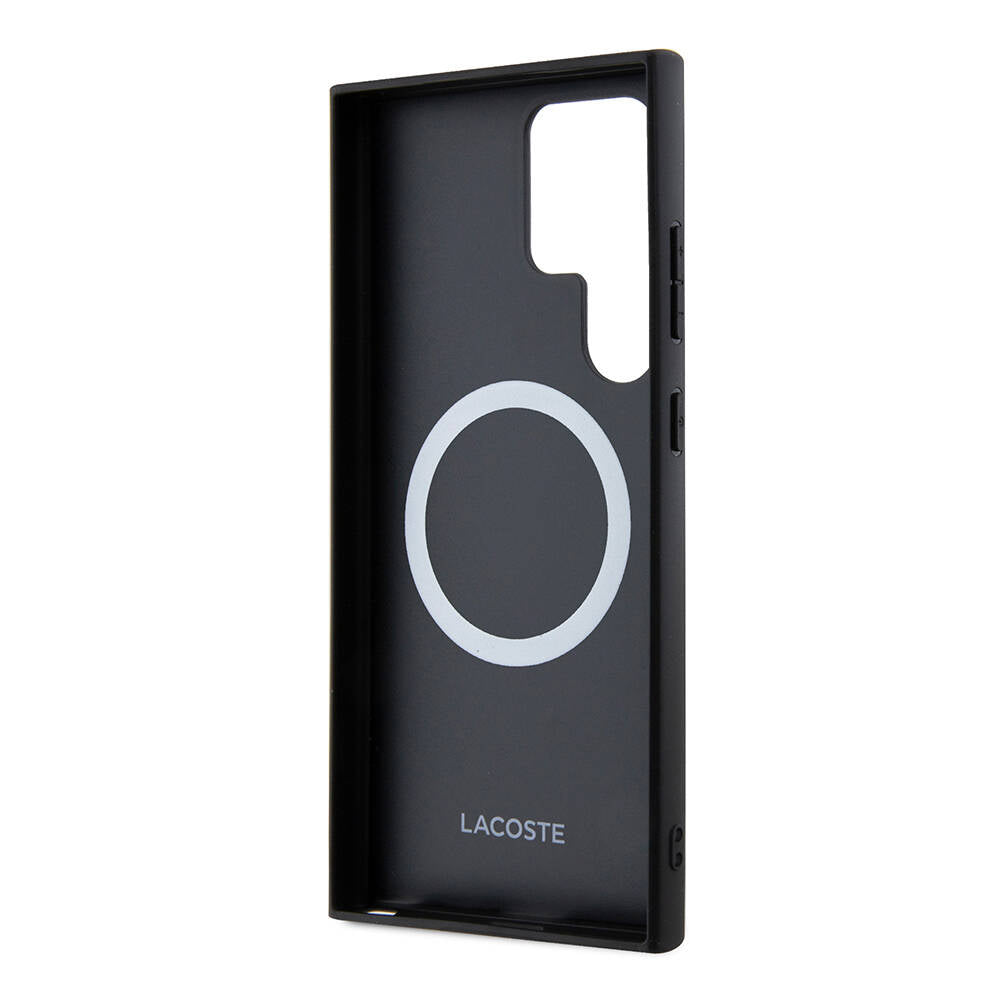 Galaxy S24 Ultra Kılıf Lacoste Orjinal Lisanslı M-safe Şarj Özellikli PU Deri Görünümlü Karışık Monogram Desenli Kapak