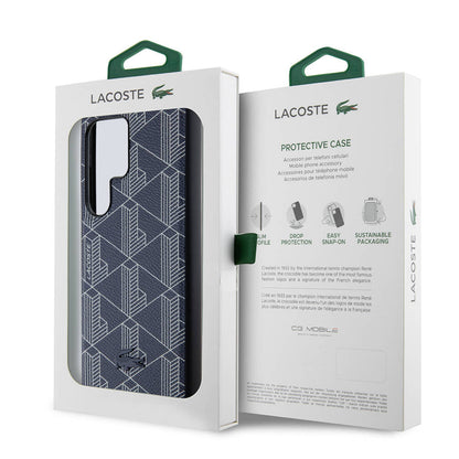 Galaxy S24 Ultra Kılıf Lacoste Orjinal Lisanslı M-safe Şarj Özellikli PU Deri Görünümlü Karışık Monogram Desenli Kapak