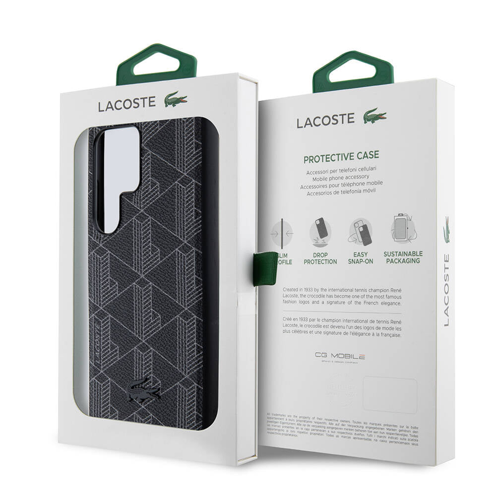 Galaxy S24 Ultra Kılıf Lacoste Orjinal Lisanslı M-safe Şarj Özellikli PU Deri Görünümlü Karışık Monogram Desenli Kapak