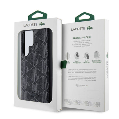 Galaxy S24 Ultra Kılıf Lacoste Orjinal Lisanslı M-safe Şarj Özellikli PU Deri Görünümlü Karışık Monogram Desenli Kapak