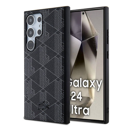 Galaxy S24 Ultra Kılıf Lacoste Orjinal Lisanslı M-safe Şarj Özellikli PU Deri Görünümlü Karışık Monogram Desenli Kapak