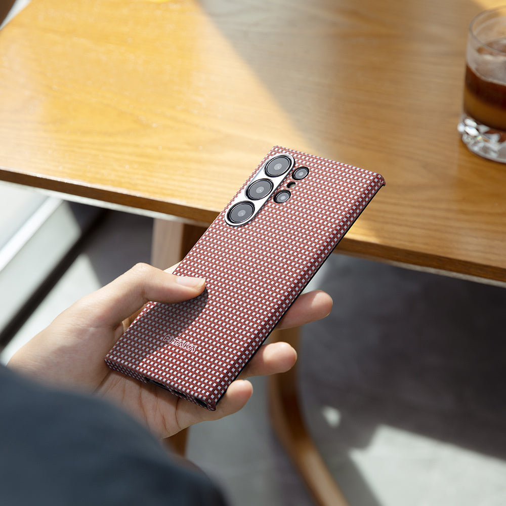Galaxy S24 Ultra Kılıf M-safe Şarj Özellikli 1500D Aramid Fiber Pitaka Ultra-Slim Classic Serisi Bonfire Kapak
