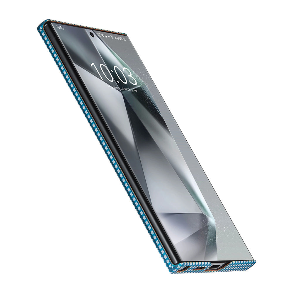 Galaxy S24 Ultra Kılıf M-safe Şarj Özellikli 1500D Aramid Fiber Pitaka Ultra-Slim Classic Serisi Ice Sea Kapak