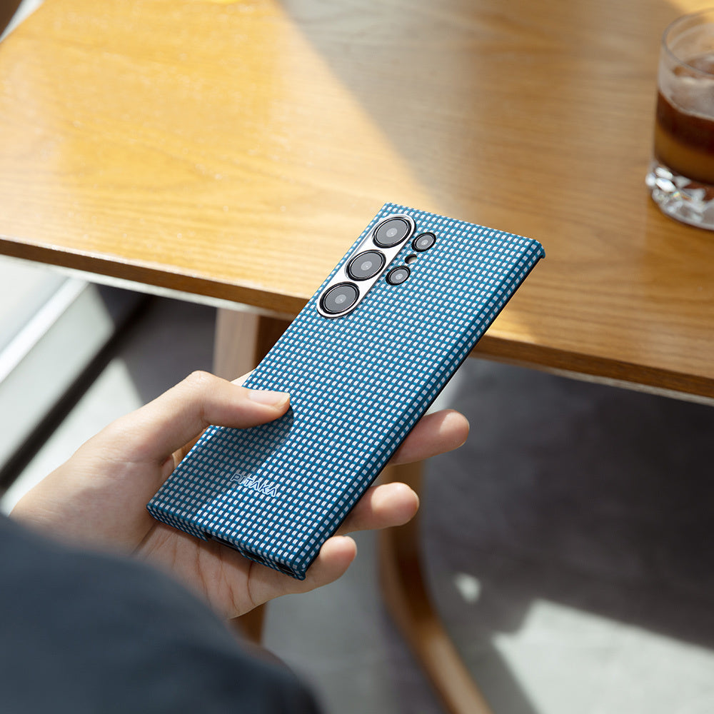 Galaxy S24 Ultra Kılıf M-safe Şarj Özellikli 1500D Aramid Fiber Pitaka Ultra-Slim Classic Serisi Ice Sea Kapak