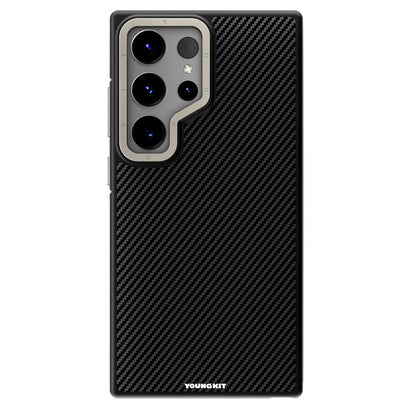 Galaxy S24 Ultra Kılıf M-safe Şarj Özellikli Aramid Fiber Tasarımlı Youngkit 600D Kevlar Serisi Kapak