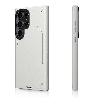 Galaxy S24 Ultra Kılıf M-safe Şarj Özellikli Basit Mat Deri Desenli Youngkit Tech Fashion Serisi Kapak