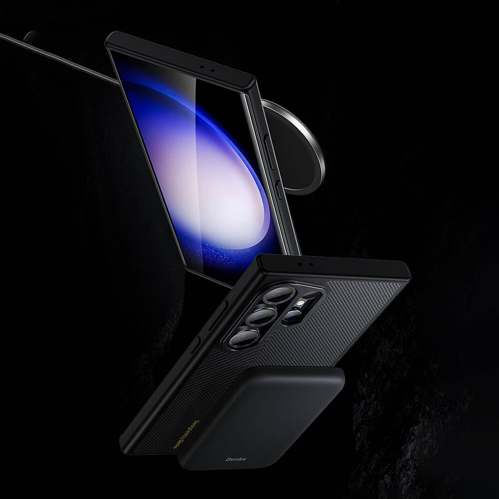 Galaxy S24 Ultra Kılıf M-safe Şarj Özellikli Karbon Fiber Benks Montage Hybrid ArmorPro Kevlar Kapak