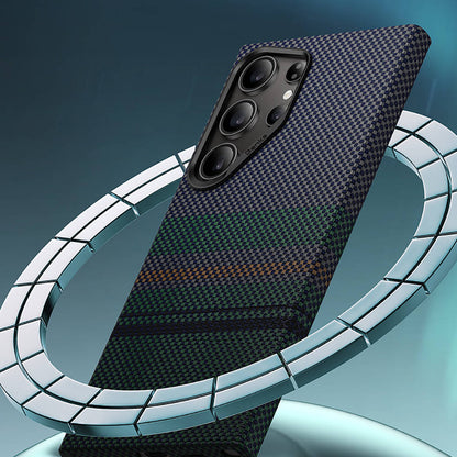 Galaxy S24 Ultra Kılıf M-safe Şarj Özellikli Karbon Fiber Tasarımlı Benks Aurora ArmorAir Kevlar Kapak