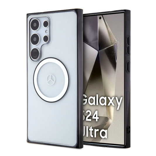 Galaxy S24 Ultra Kılıf Mercedes Benz Orjinal Lisanslı M-safe Şarj Özellikli PC TPU Transparan Black Ring Kapak