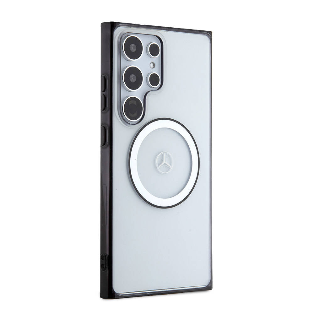 Galaxy S24 Ultra Kılıf Mercedes Benz Orjinal Lisanslı M-safe Şarj Özellikli PC TPU Transparan Black Ring Kapak