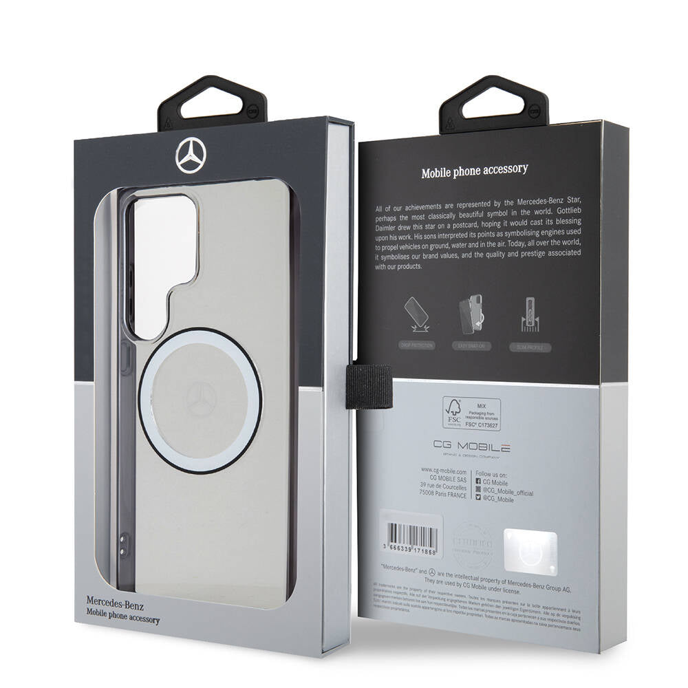 Galaxy S24 Ultra Kılıf Mercedes Benz Orjinal Lisanslı M-safe Şarj Özellikli PC TPU Transparan Black Ring Kapak