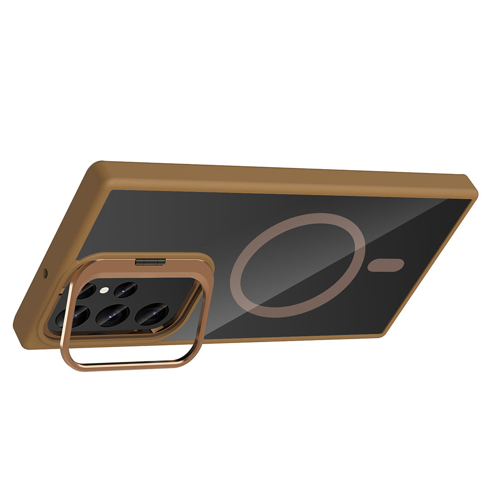 Galaxy S24 Ultra Kılıf Standlı ve Kamera Lens Hediyeli M-Safe Şarj Özellikli Zore Etro Kapak